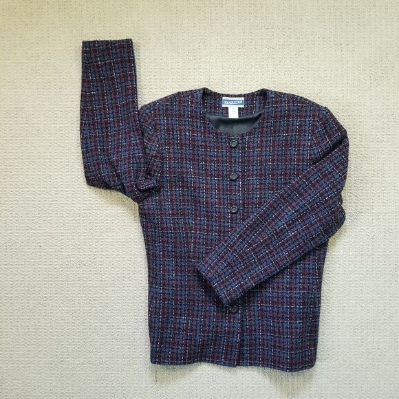 Pendleton Women's Purple Blue Plaid Wool Blend Suit Blazer Jacket Size 10 - Picture 1 of 7
